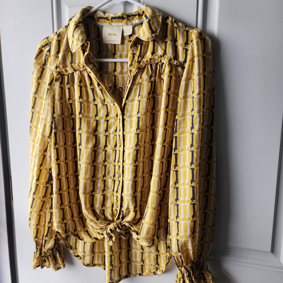 Anthropologie Maeve Dachsund Dog Print Buttondown Blouse Size 0  Weiner Dog - Picture 8 of 8